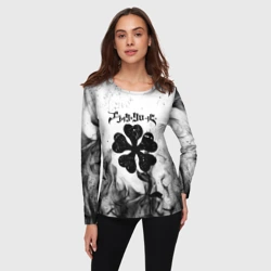 Женский лонгслив 3D Черный Клевер горящий фон - фото 2