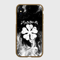 Чехол для iPhone XS Max матовый Черный Клевер дымящийся фон