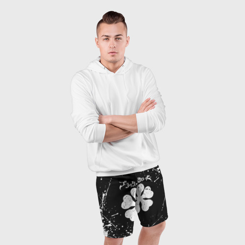 Мужские шорты спортивные Черный Клевер с белыми мазками, цвет 3D печать - фото 5