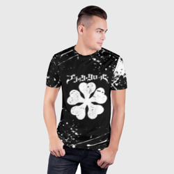Мужская футболка 3D Slim Черный Клевер с белыми мазками - фото 2