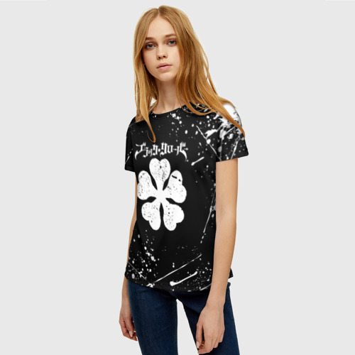 Женская футболка 3D с принтом ЧЁРНЫЙ КЛЕВЕР, фото на моделе #1