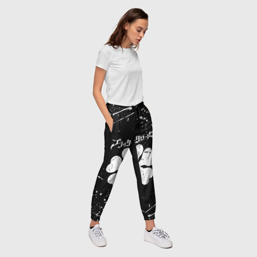 Женские брюки 3D Черный Клевер с белыми мазками, цвет 3D печать - фото 5