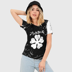 Женская футболка 3D Slim Черный Клевер с белыми мазками - фото 2
