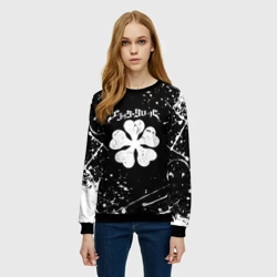Женский свитшот 3D Черный Клевер с белыми мазками - фото 2