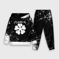 Детский костюм с толстовкой 3D Черный Клевер с белыми мазками