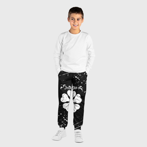 Детские брюки 3D Черный Клевер с белыми мазками, цвет 3D печать - фото 4