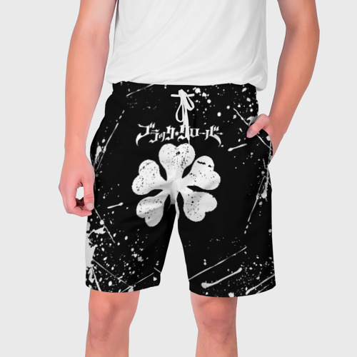 Мужские шорты 3D с принтом Черный Клевер с белыми мазками, вид спереди #2