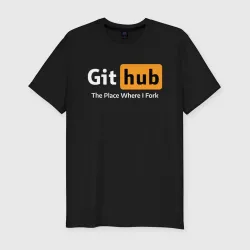 Мужская футболка хлопок Slim GitHub Fork Place