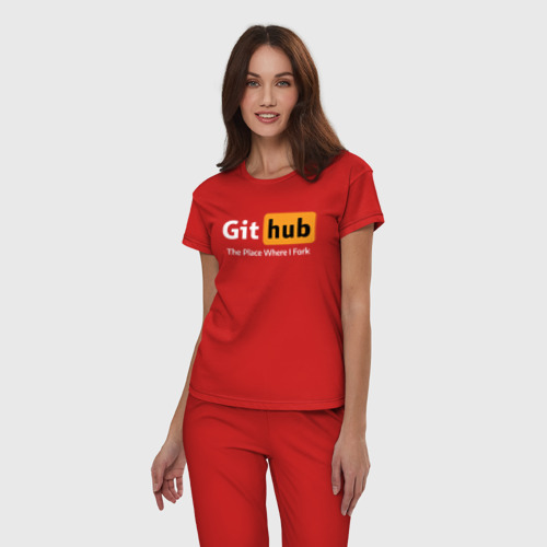 Женская пижама хлопок GitHub Fork Place, цвет красный - фото 3