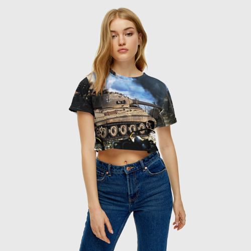 Женская футболка Crop-top 3D ТАНК, цвет 3D печать - фото 3