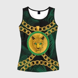Женская майка 3D Золотой леопард и цепь