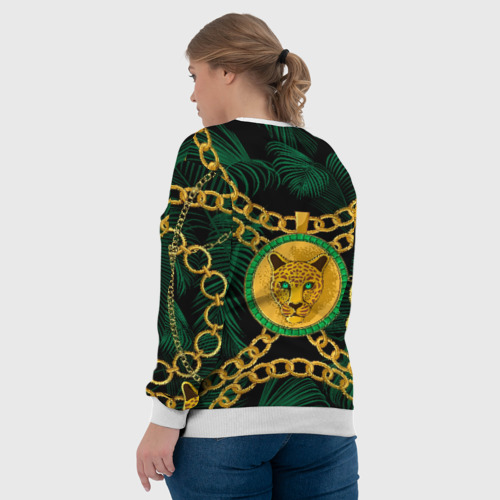 Женский свитшот 3D Золотой леопард и цепь, цвет 3D печать - фото 7