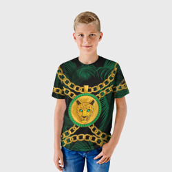 Детская футболка 3D Золотой леопард и цепь - фото 2