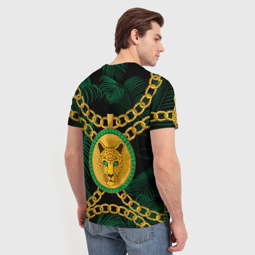 Мужская футболка 3D Золотой леопард и цепь, цвет 3D печать - фото 4