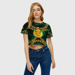 Женская футболка Crop-top 3D Золотой леопард и цепь - фото 2