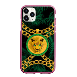 Чехол для iPhone 11 Pro Max матовый Золотой леопард и цепь