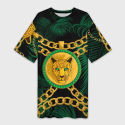 Платье-футболка 3D Золотой леопард и цепь