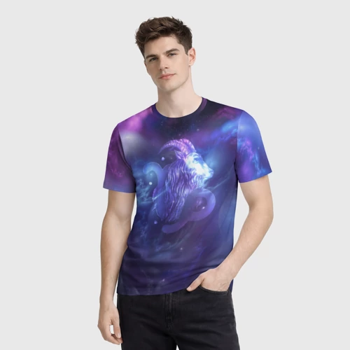 Мужская футболка 3D с принтом Козерог, фото на моделе #1