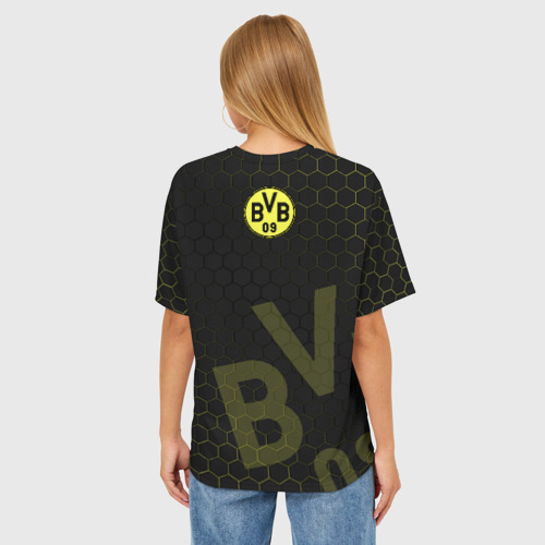 Женская футболка oversize 3D Боруссия Дортмунд honeycomb, цвет 3D печать - фото 4