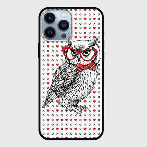 Чехол для iPhone 13 Pro Max с принтом Мудрая сова  в   очках, вид спереди #2