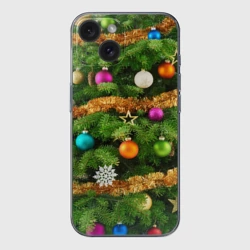 Чехол для iPhone 15 силиконовый с защитой камеры Живая новогодняя ёлка