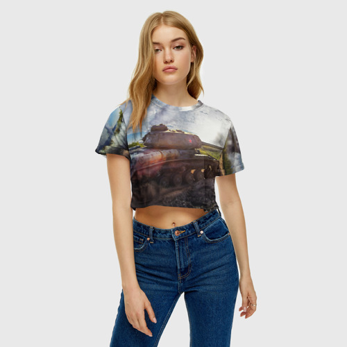 Женская футболка Crop-top 3D Т-34, цвет 3D печать - фото 3