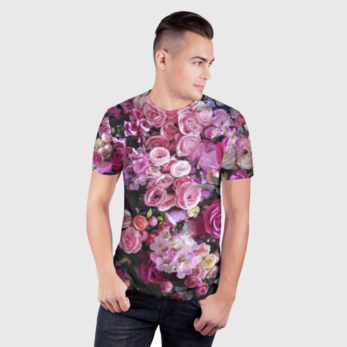 Мужская футболка 3D Slim Цветы, цвет 3D печать - фото 3