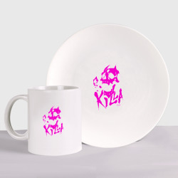 Набор: тарелка + кружка Killer Queen розовый стикер