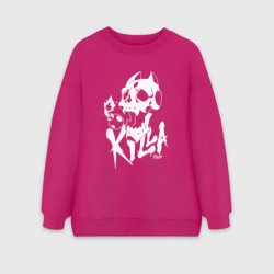 Женский свитшот oversize без начеса хлопок Killer Queen белый ситкер