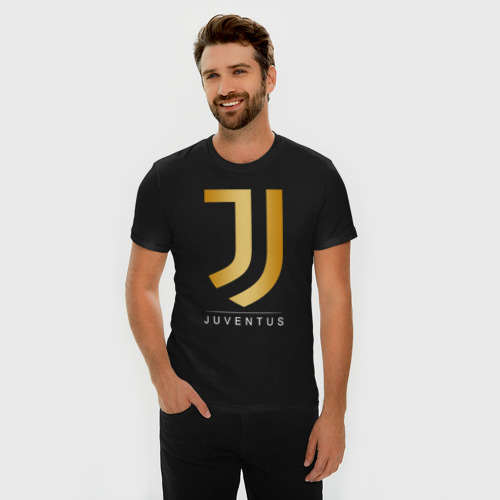 Мужская футболка хлопок Slim JUVENTUS GOLDEN LOGO, цвет черный - фото 3