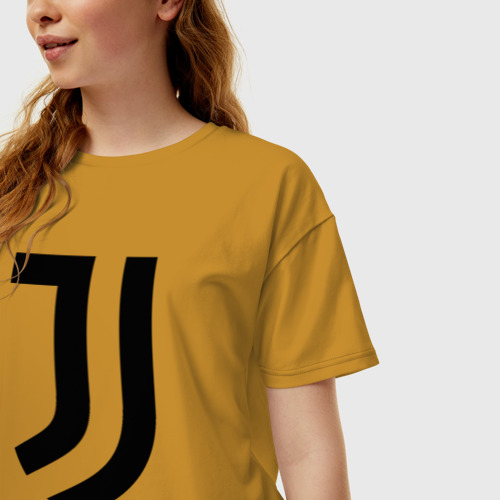 Женская футболка хлопок Oversize Juventus, цвет горчичный - фото 3