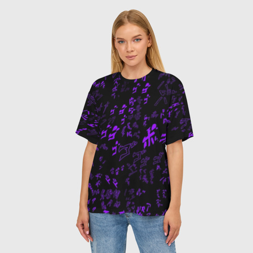 Женская футболка oversize 3D [JJBA] Menacing Pattern purple, цвет 3D печать - фото 3