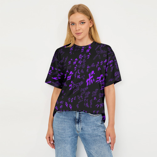 Женская футболка oversize 3D [JJBA] Menacing Pattern purple, цвет 3D печать - фото 5