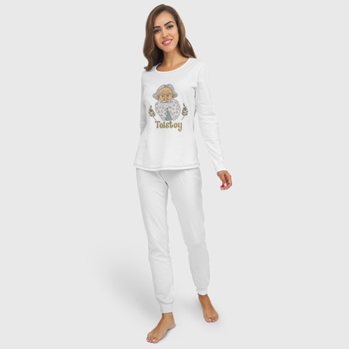 Женская пижама с лонгсливом хлопок Лев Николаевич Толстой, цвет белый - фото 3