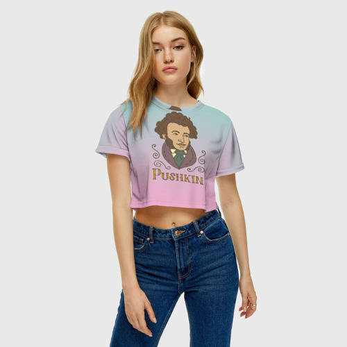 Женская футболка Crop-top 3D А.С.Пушкин, цвет 3D печать - фото 3