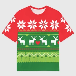 Женская футболка oversize 3D Скандинавские новогодние олени