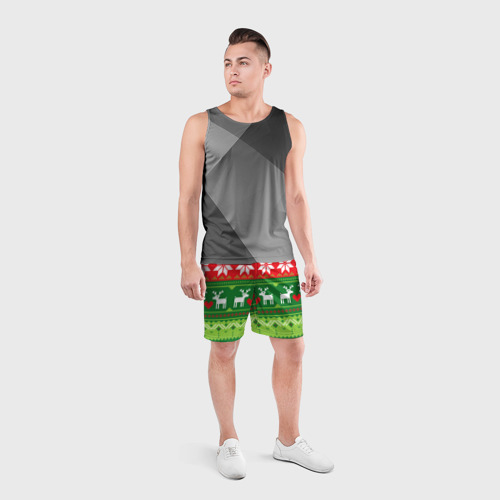 Мужские шорты спортивные Скандинавские новогодние олени, цвет 3D печать - фото 4