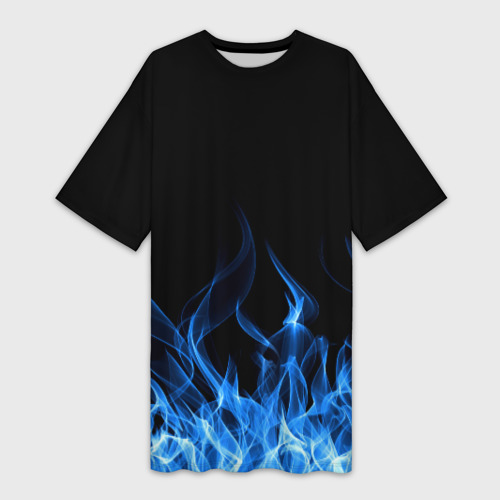 Платье-футболка 3D Синий Огонь, цвет 3D печать