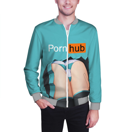 Мужской бомбер 3D Porn hub, цвет меланж - фото 3