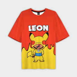 Мужская футболка oversize 3D Brawl Stars Leon Pikachu