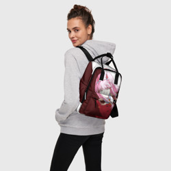 Рюкзак с принтом Ноль два диагональ для женщины, вид на модели спереди №3. Цвет основы: белый