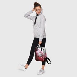 Рюкзак с принтом Ноль два диагональ для женщины, вид на модели спереди №4. Цвет основы: белый