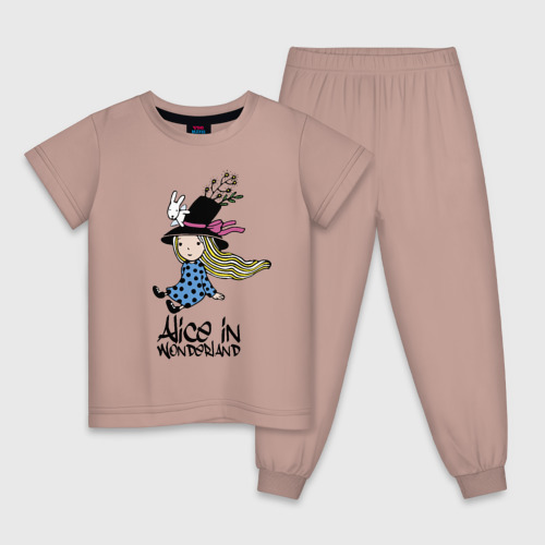 Детская пижама хлопок Алиса в стране чудес, цвет пыльно-розовый