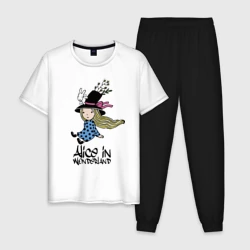 Мужская пижама с белой футболкой хлопок Алиса в стране чудес