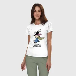 Женская пижама с белой футболкой хлопок Алиса в стране чудес - фото 2