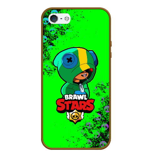 Чехол для iPhone 5/5S матовый Brawl Stars Leon, цвет коричневый