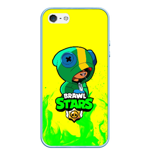 Чехол для iPhone 5/5S матовый Brawl Stars Leon, цвет голубой