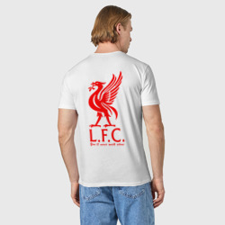 Футболка с принтом Liverpool на спине для мужчины, вид на модели сзади №2. Цвет основы: белый
