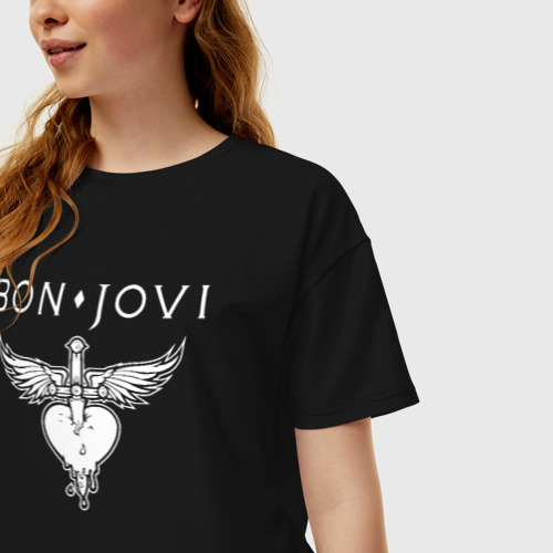 Женская футболка хлопок Oversize Bon Jovi, цвет черный - фото 3