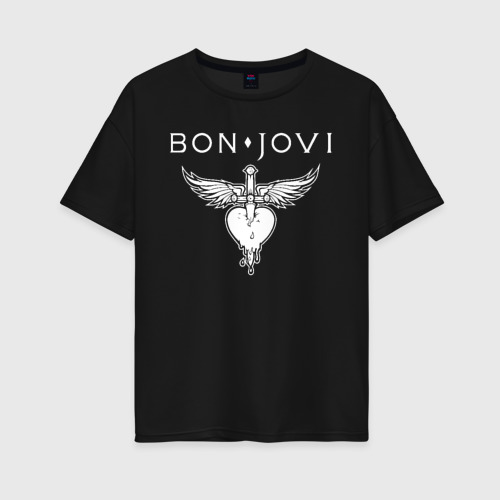 Женская футболка хлопок Oversize Bon Jovi, цвет черный